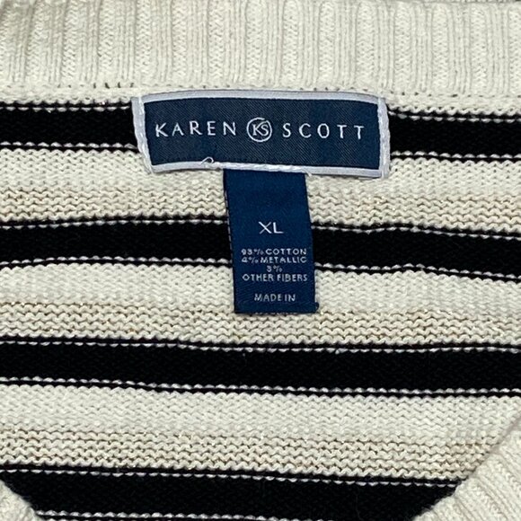 Karen Scott Wide Stripe Knit Sweater Boat Neck XL 3/4 Sleeve Metallic Gold - Picture 10 of 12